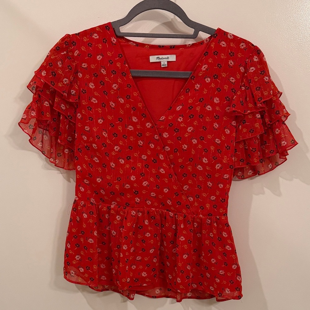 Madewell Red Short Sleeve Blouse